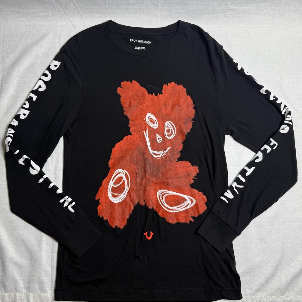 True Religion Shirt Mens XS Black Long Sleeve Rosecrans Festival Music Tour Bear